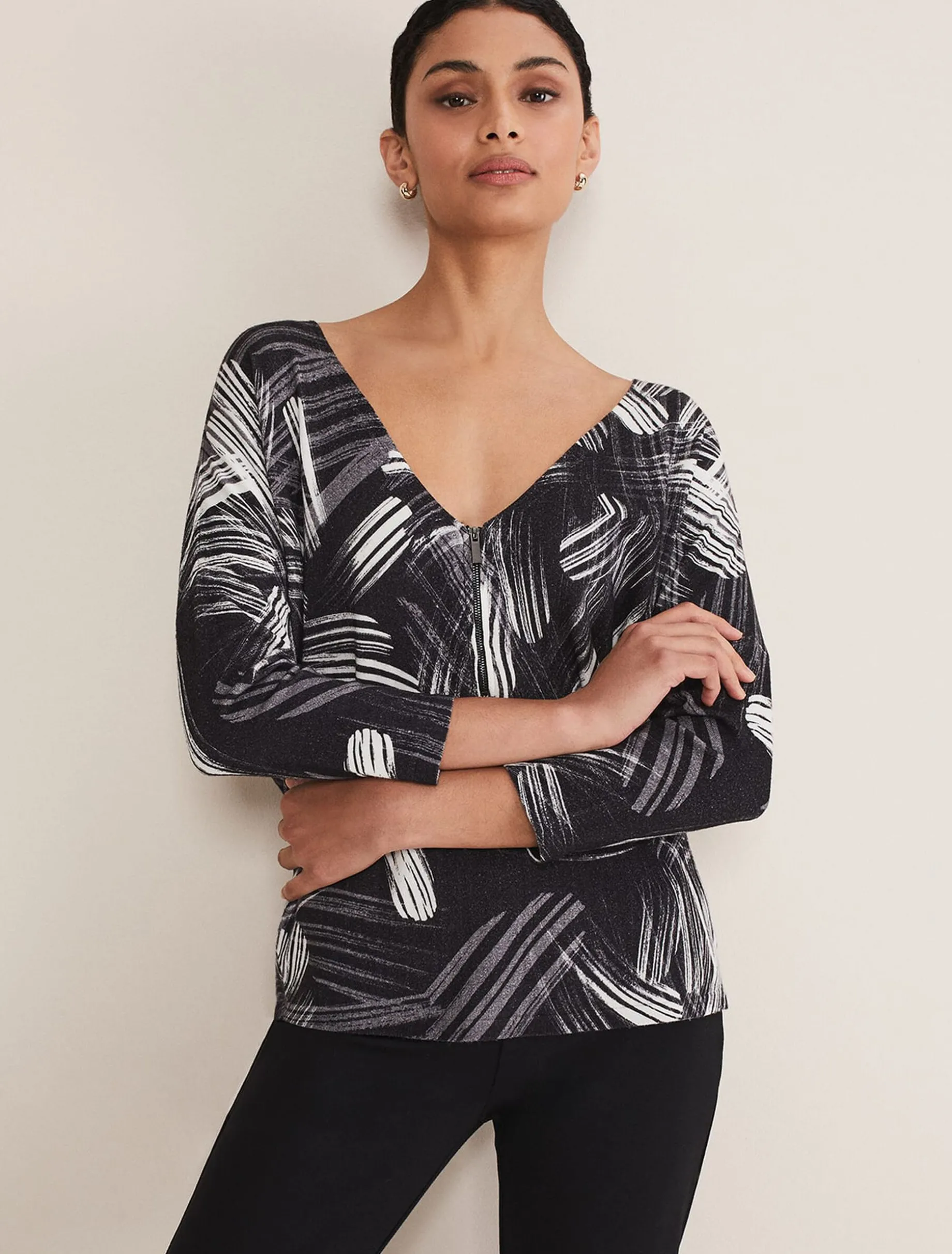 Adara Linear Zip Neck Print Jumper