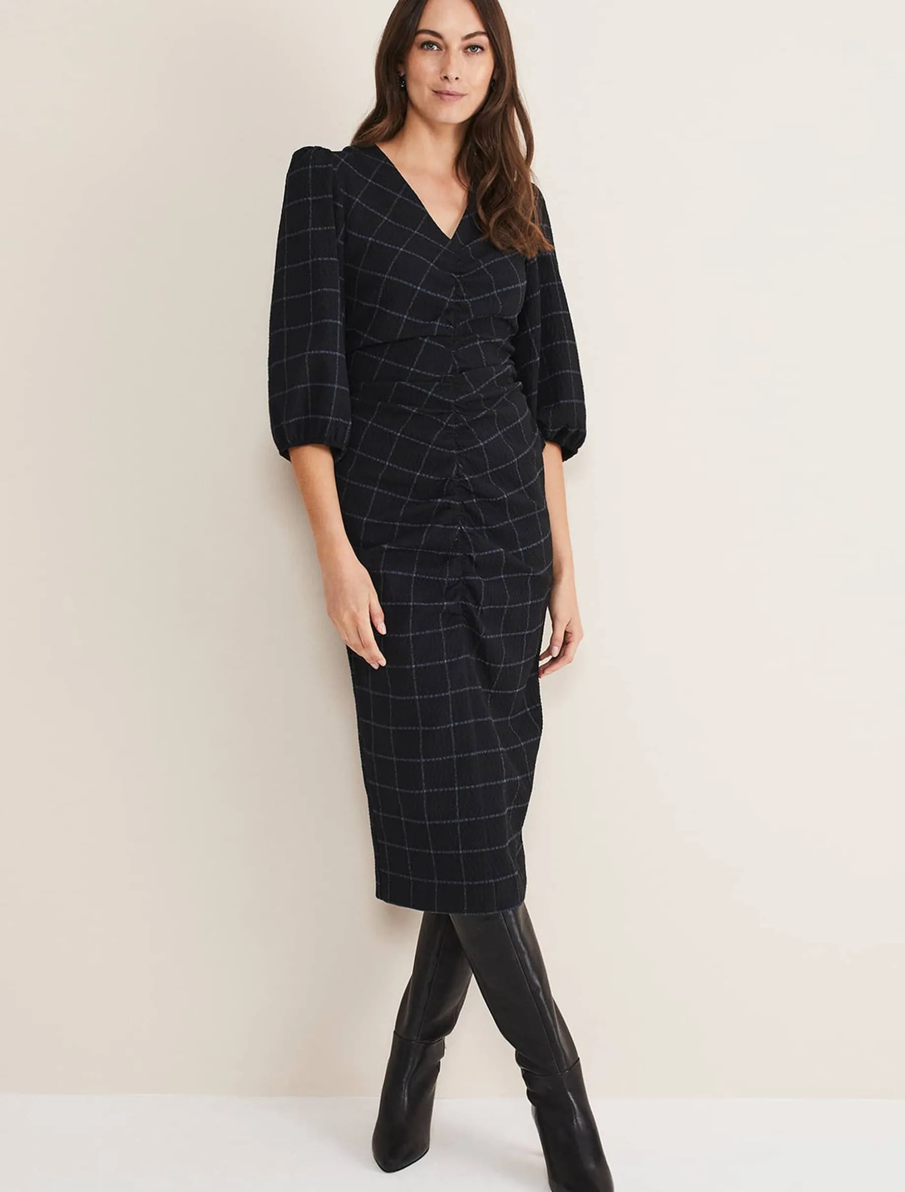 Addison Check Ruched Dress