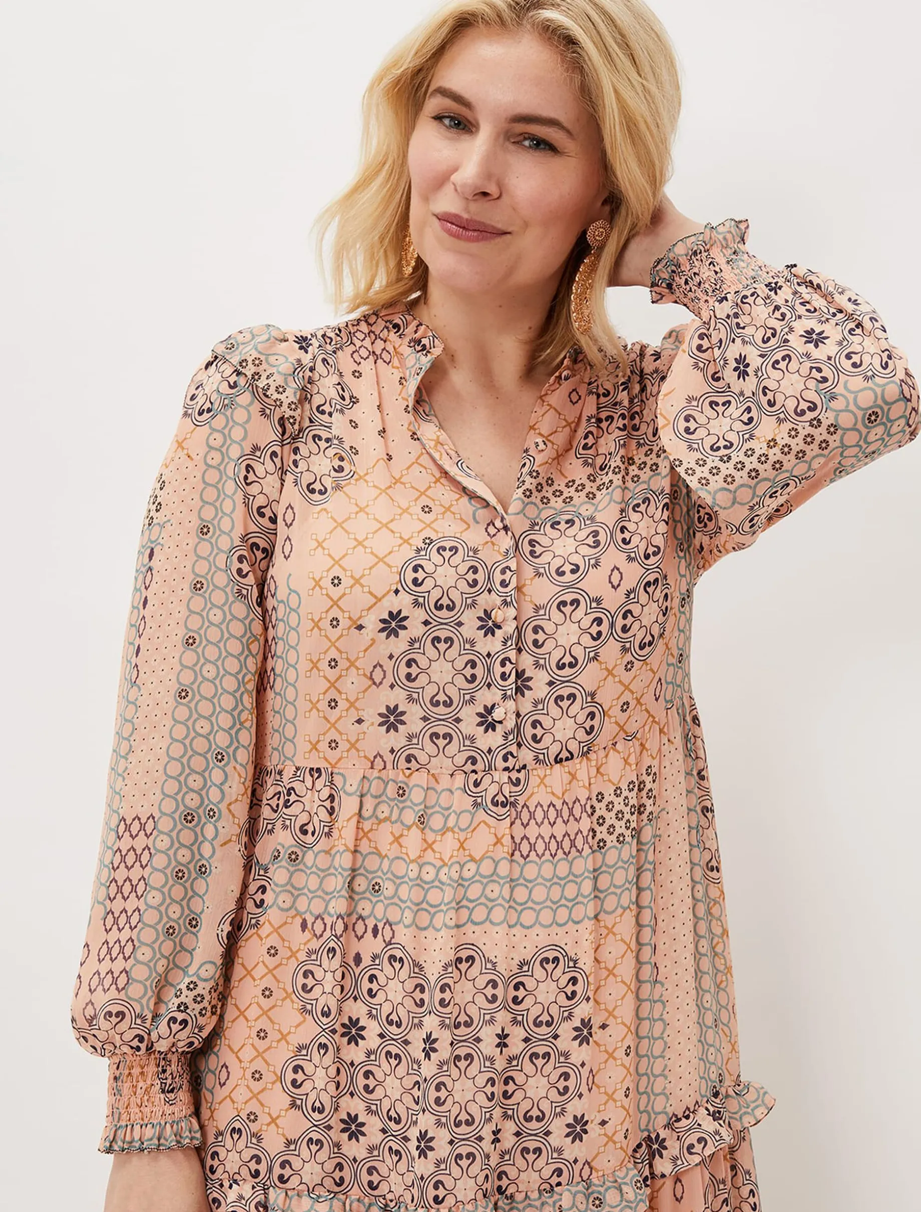 Ailsa Geometric Print Chiffon Midi Dress