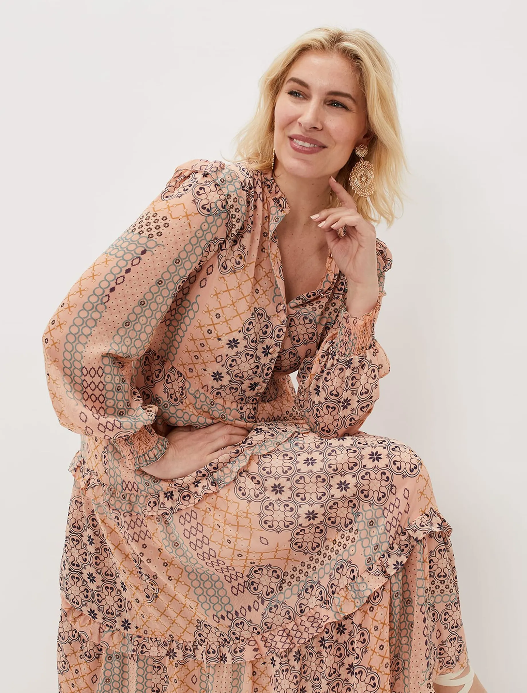 Ailsa Geometric Print Chiffon Midi Dress