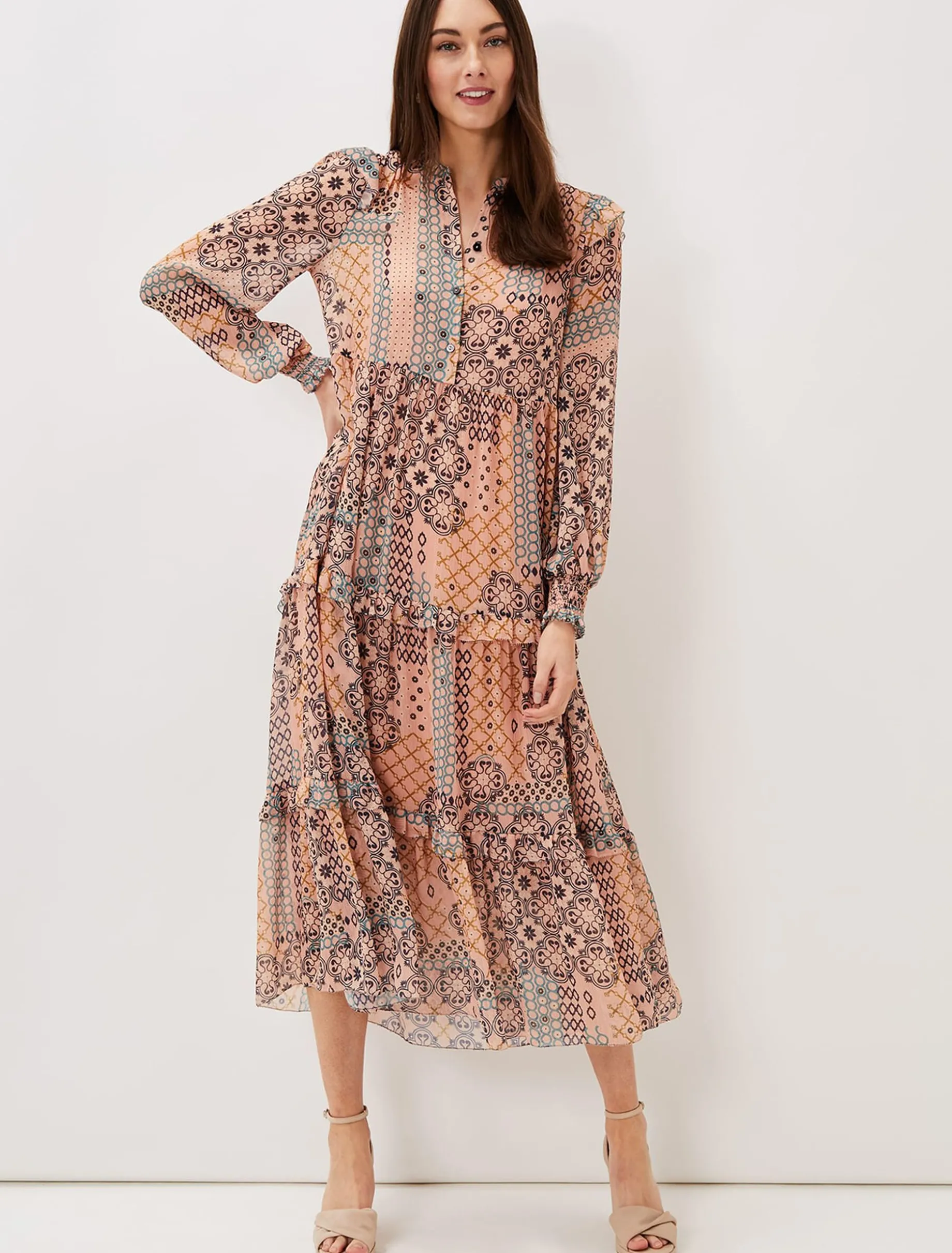 Ailsa Geometric Print Chiffon Midi Dress
