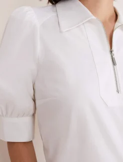 Alannah Puff Sleeve Zip Collar Blouse