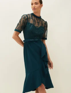 Alesia Lace Bodice Belted Dress