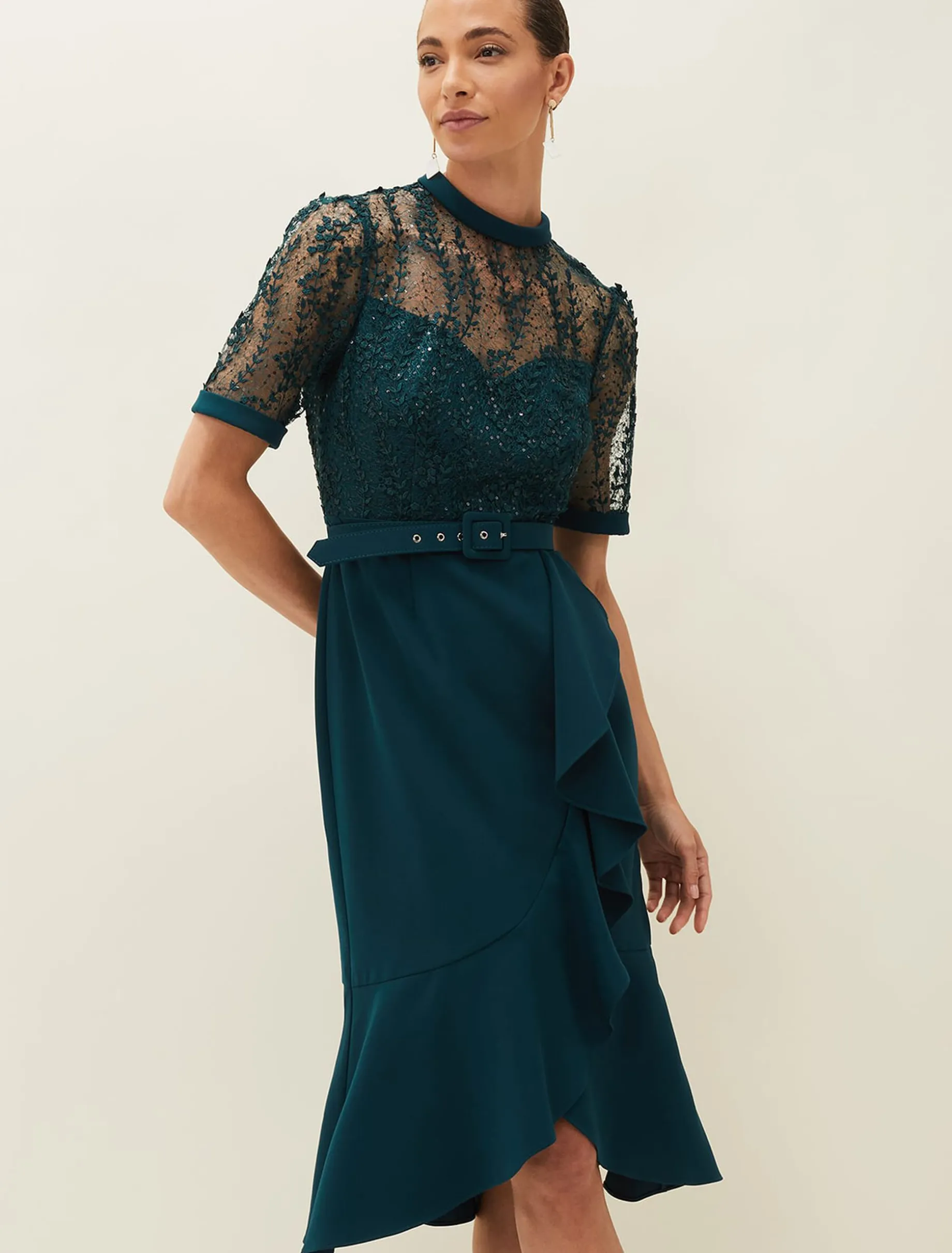 Alesia Lace Bodice Belted Dress