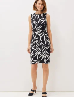 Amber Leaf Print Fitted Jersey Dress