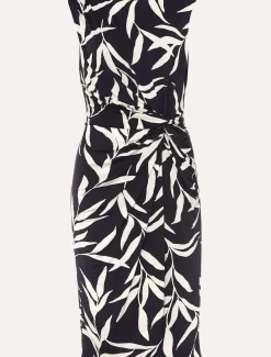 Amber Leaf Print Fitted Jersey Dress