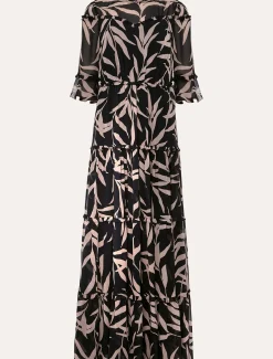 Amber Leaf Print Tiered Maxi Dress