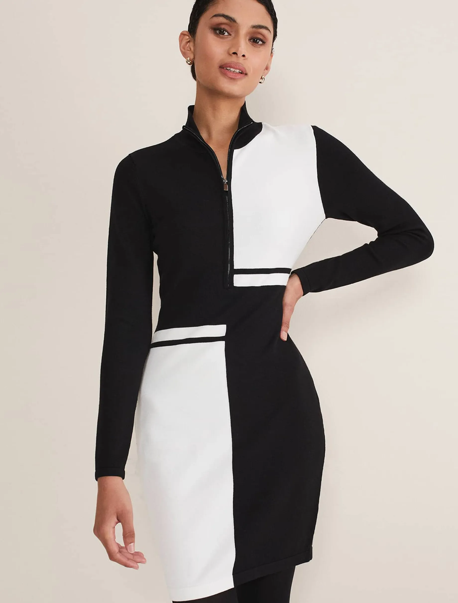 Arden Zip Detail Colourblock Knit Tunic