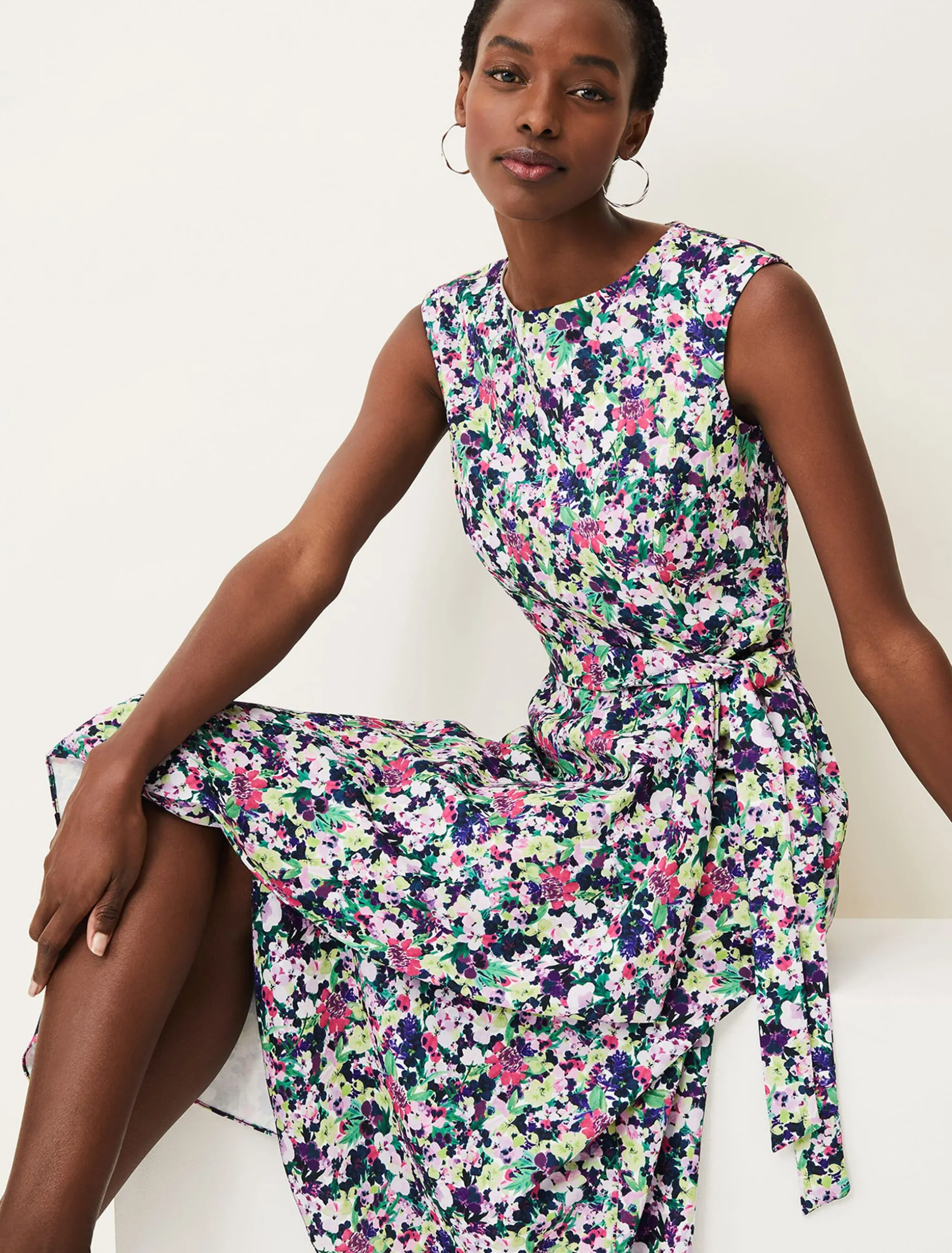 Arya Floral Frill Hem Sleeveless Midi Dress