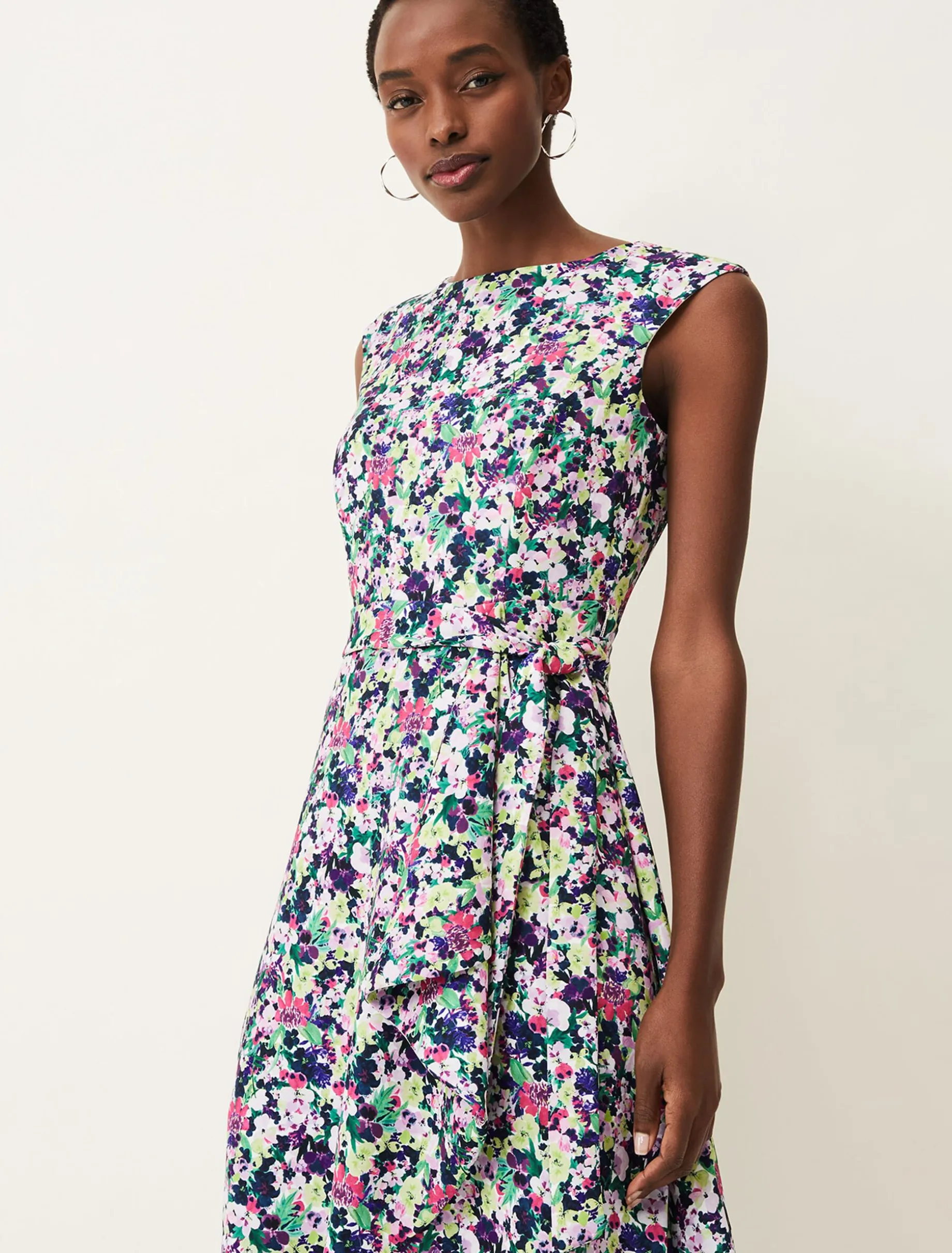 Arya Floral Frill Hem Sleeveless Midi Dress