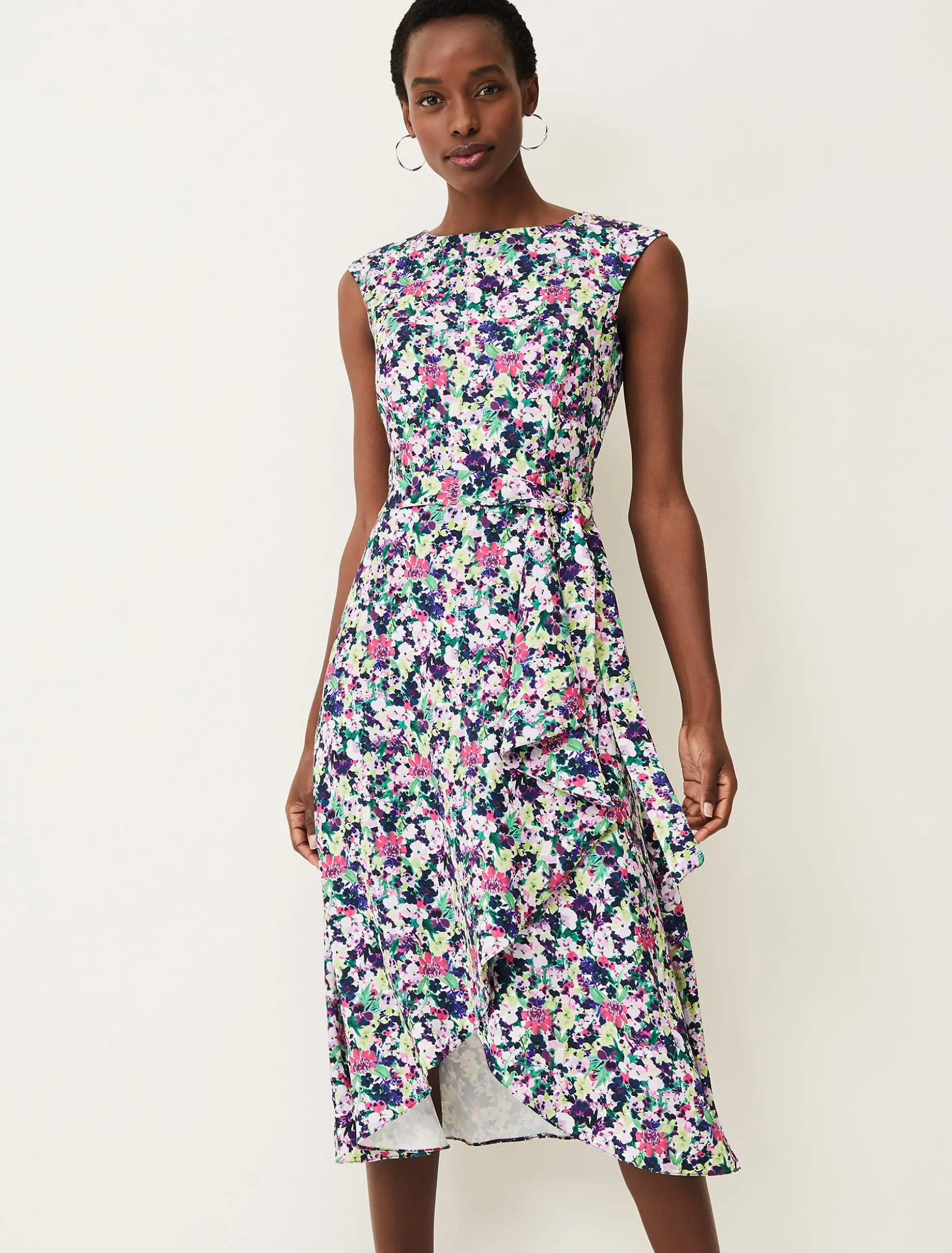 Arya Floral Frill Hem Sleeveless Midi Dress