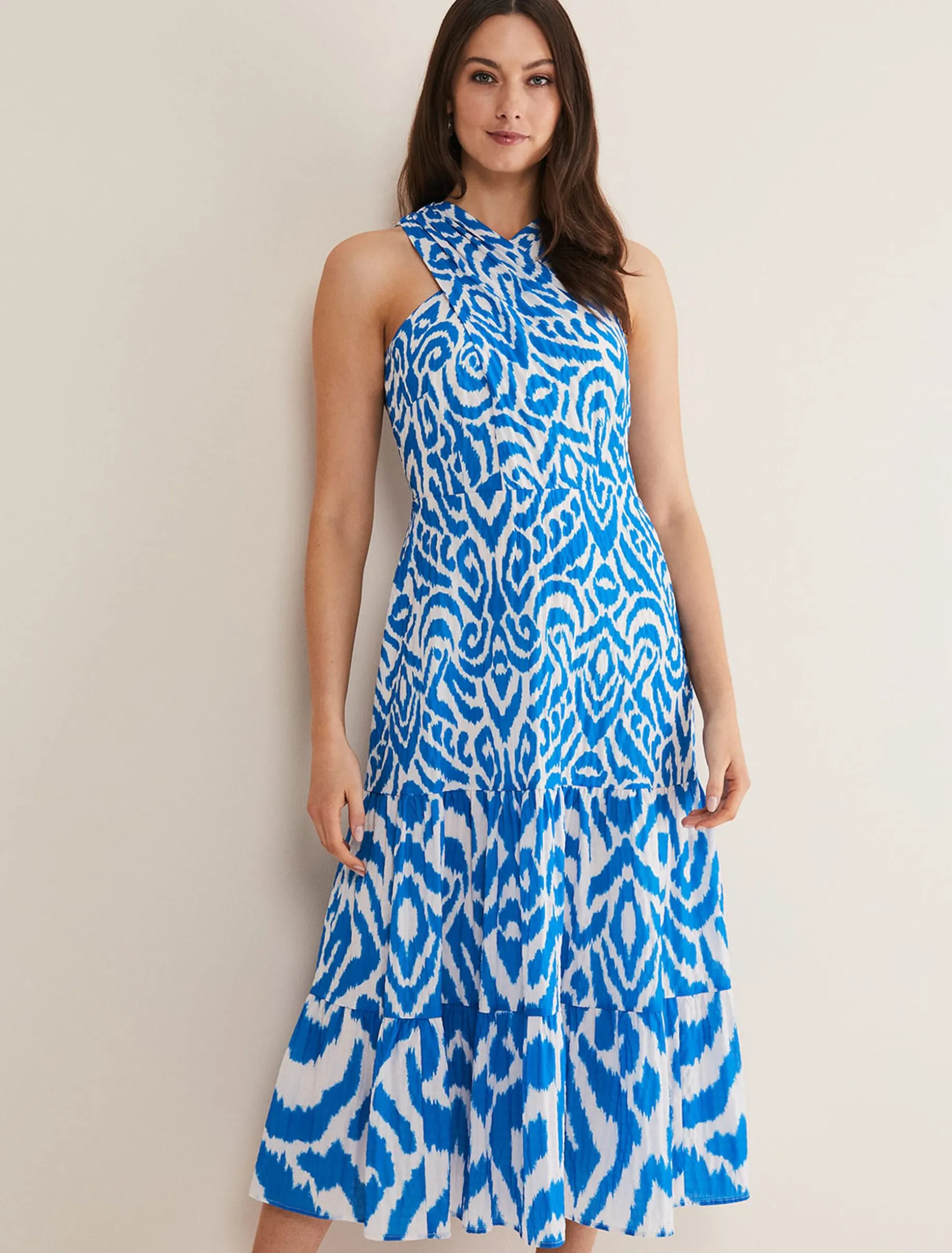 Bella Cross Neck Print Midi Dress