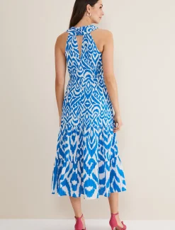 Bella Cross Neck Print Midi Dress