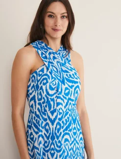 Bella Cross Neck Print Midi Dress