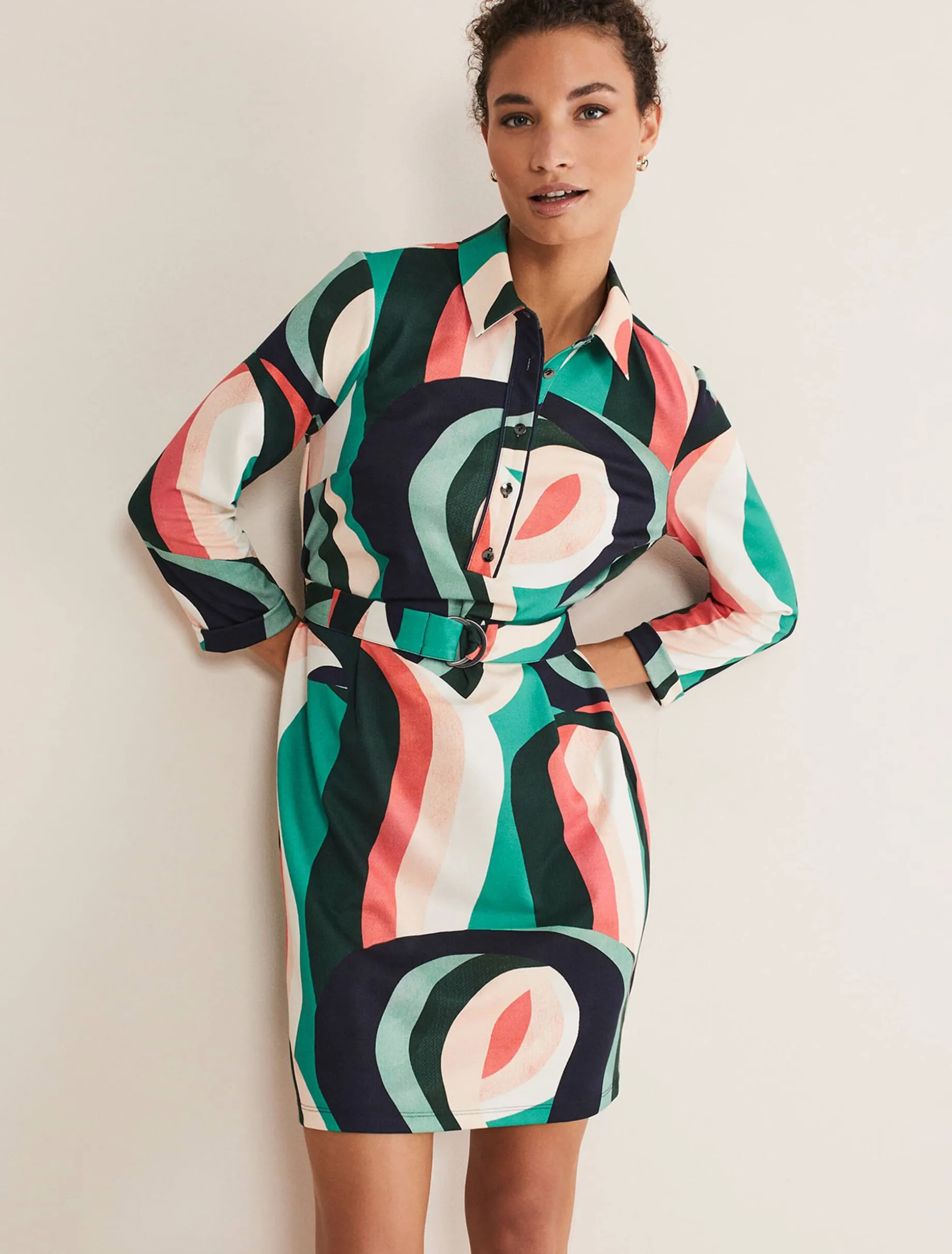 Beth Swirl Belted Shift Dress