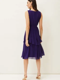 Breesha Tiered V-Neck Fit And Flare Belted Dress