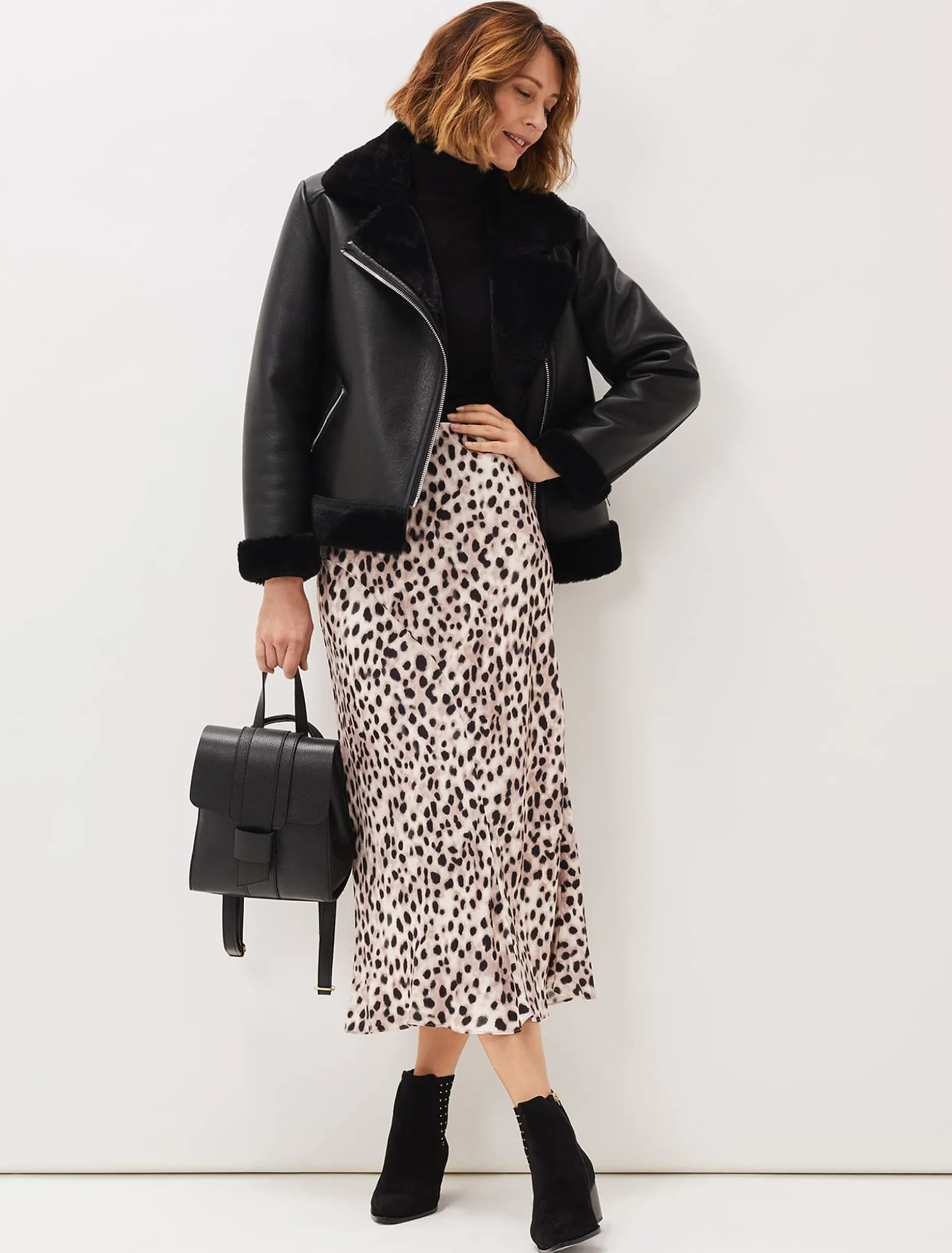 Calla Leopard Print Satin Midi Skirt