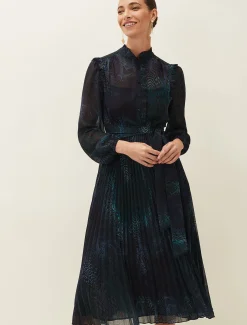 Camina Snake Print Pleated Dress