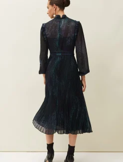 Camina Snake Print Pleated Dress