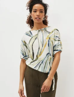 Caraline Linen Botanical Print Top