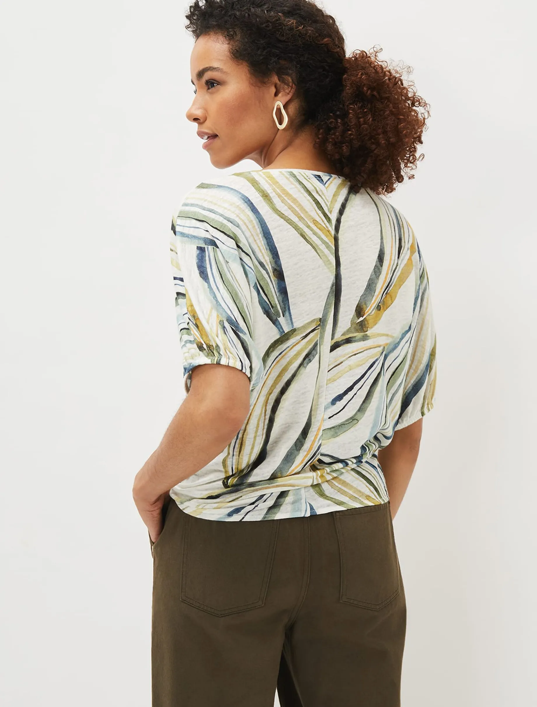 Caraline Linen Botanical Print Top