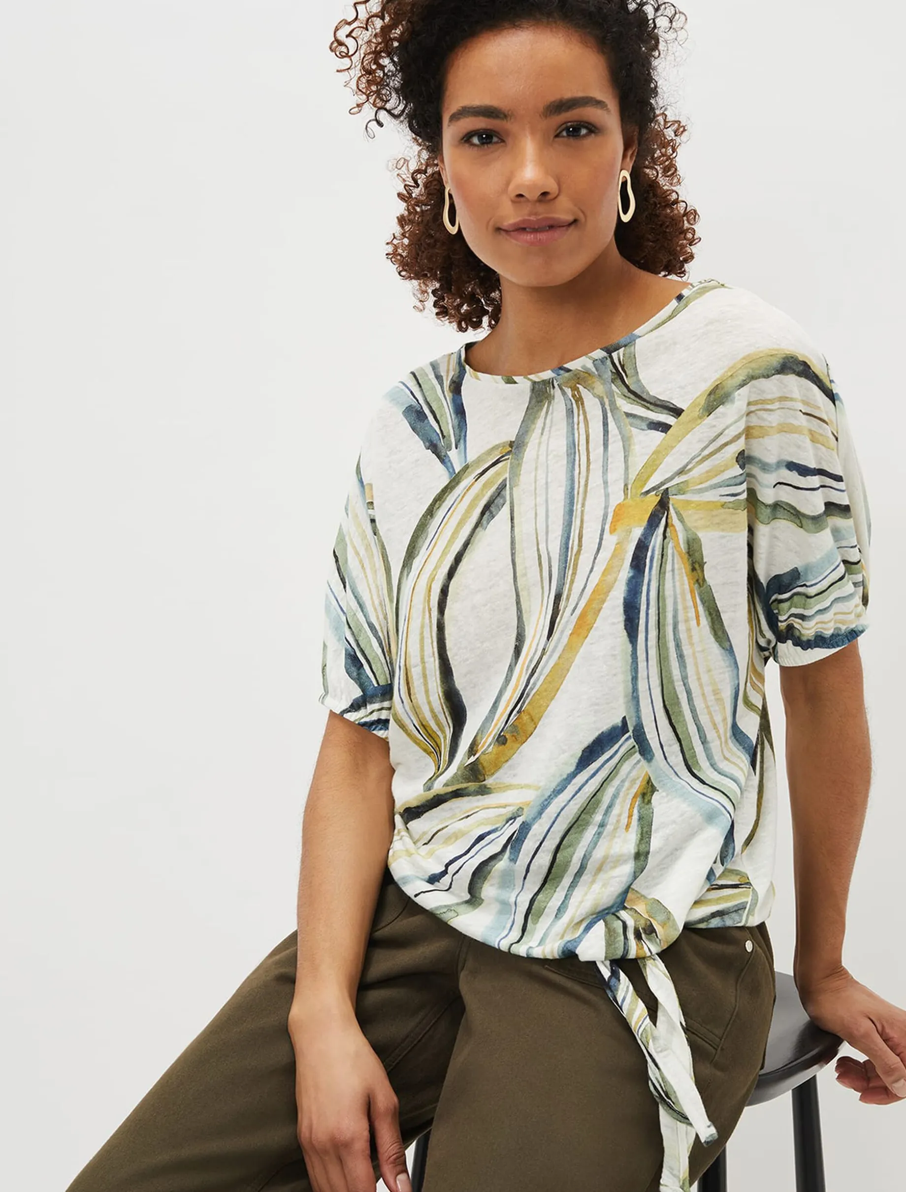 Caraline Linen Botanical Print Top