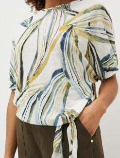 Caraline Linen Botanical Print Top