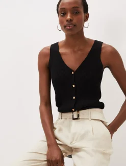 Celine Ribbed Button Vest Top