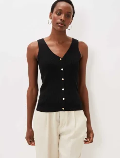 Celine Ribbed Button Vest Top