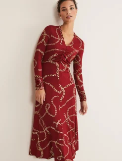 Cheska Chain Print Ruched Midi Dress