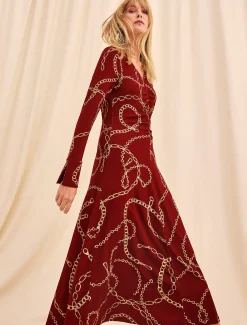 Cheska Chain Print Ruched Midi Dress