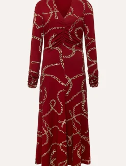 Cheska Chain Print Ruched Midi Dress