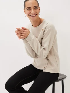 Dasha Button Detail Asymmetric Hem Top