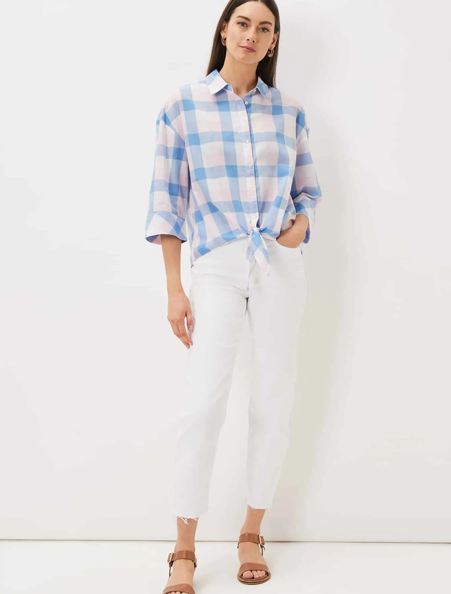 Della Gingham Tie Front Blouse