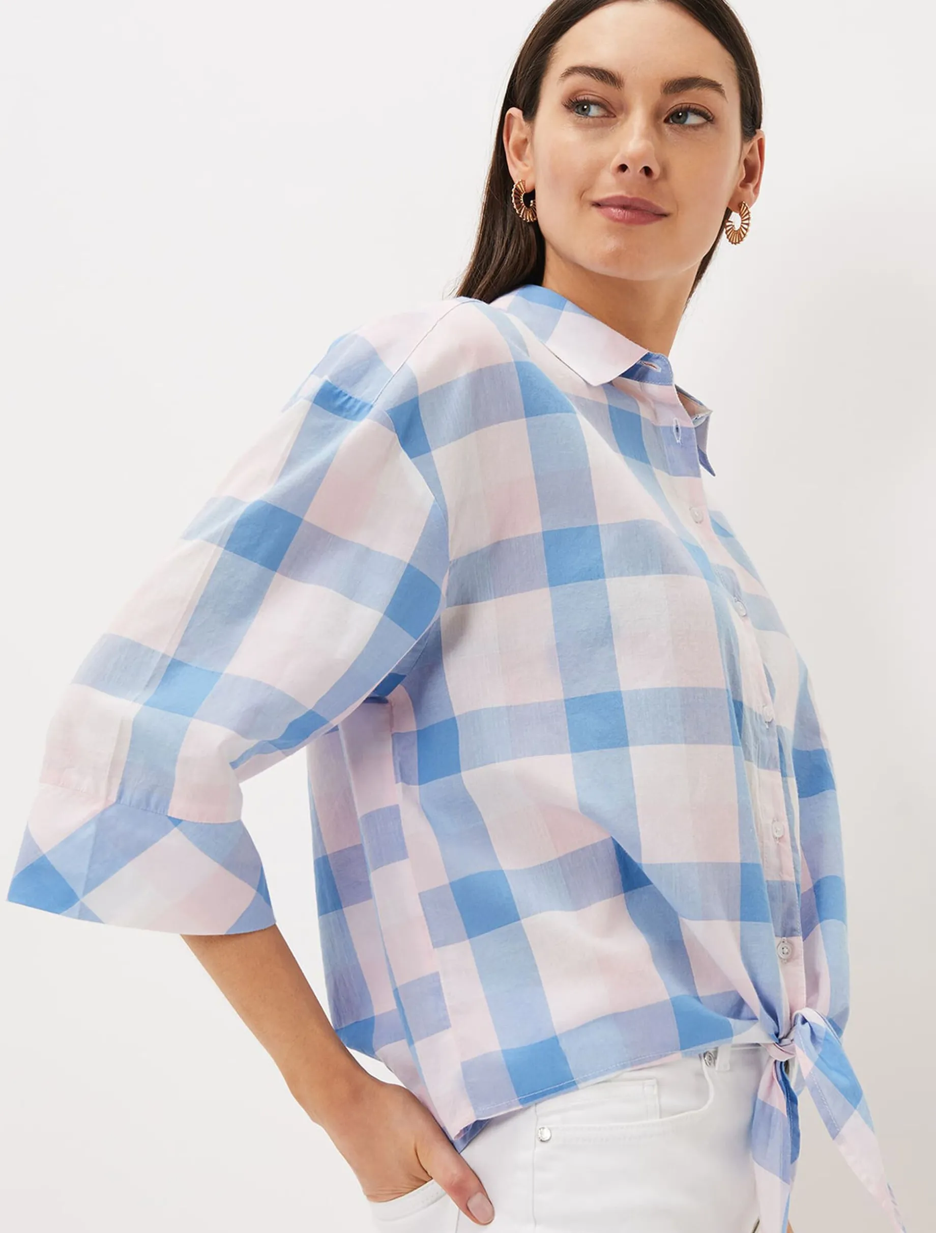 Della Gingham Tie Front Blouse