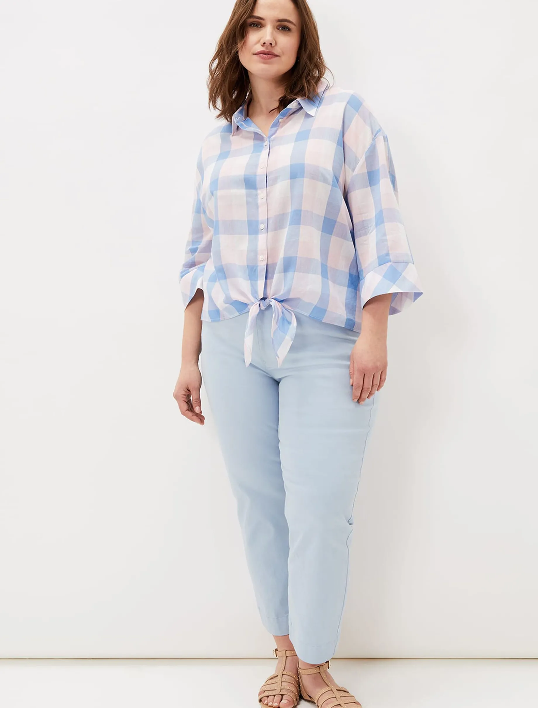 Della Gingham Tie Front Blouse