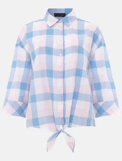 Della Gingham Tie Front Blouse