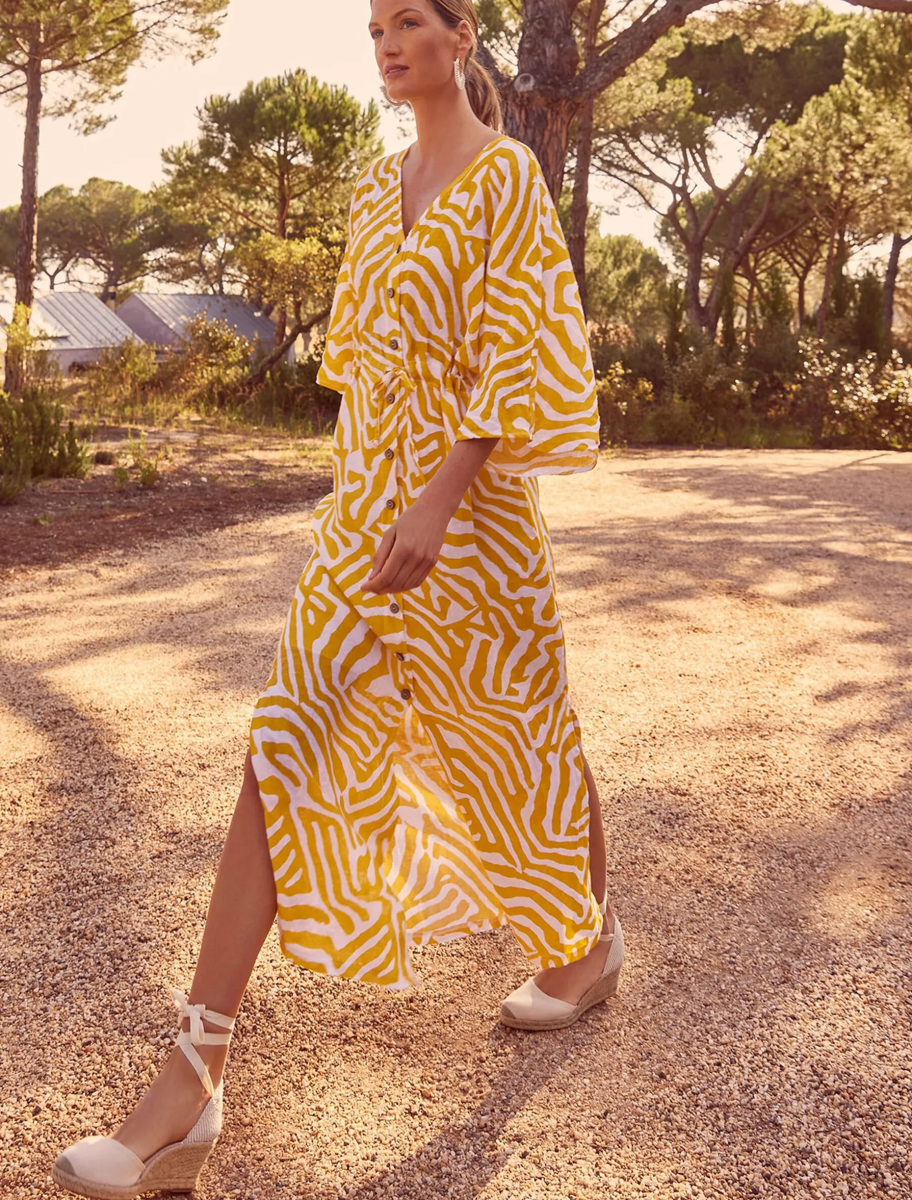Dena Linen Zebra Print Maxi Dress