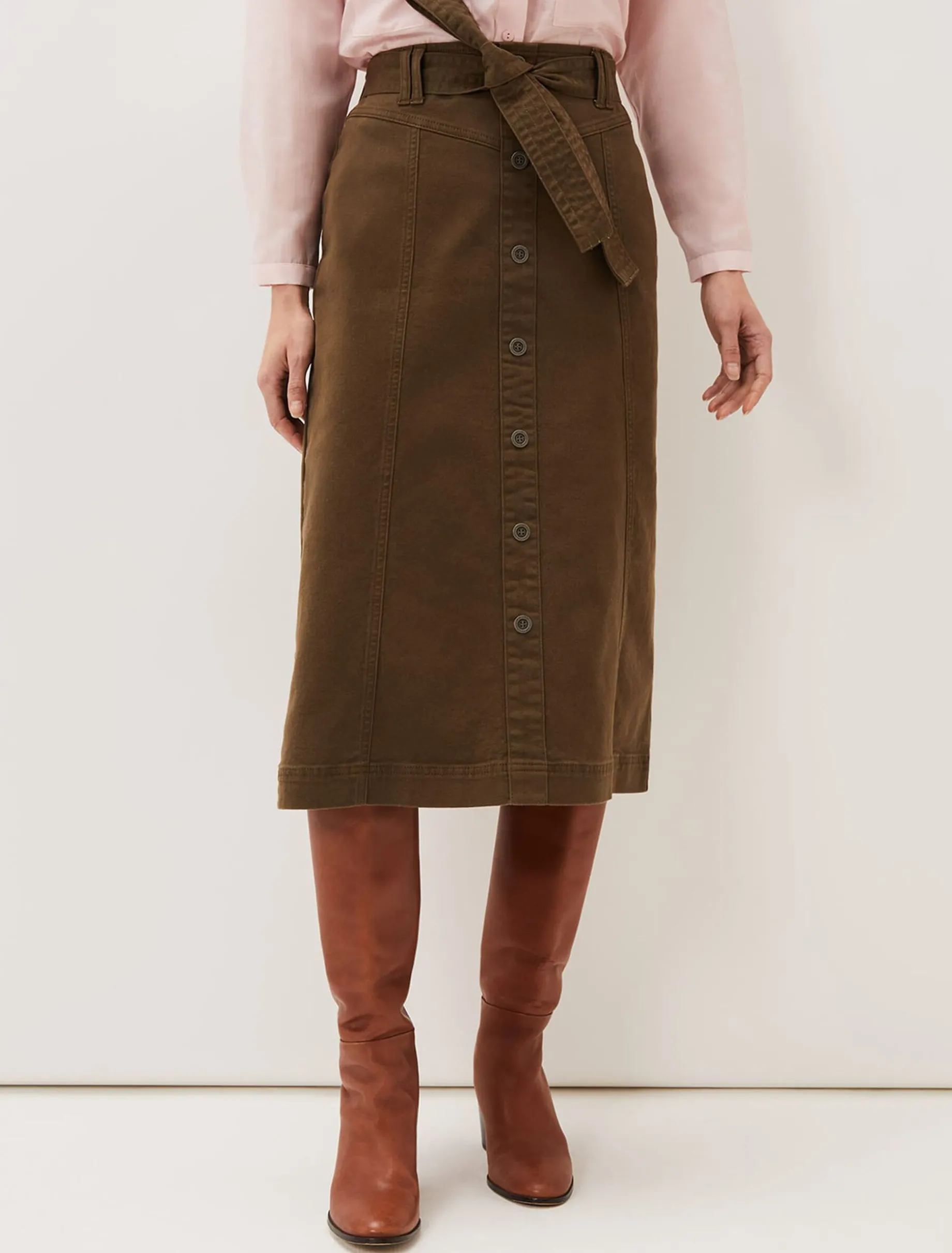 Dina Denim Belted Midi Skirt