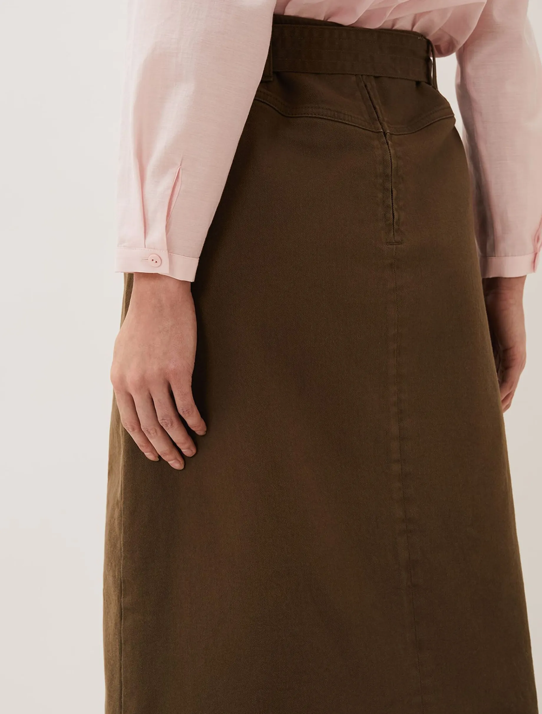 Dina Denim Belted Midi Skirt