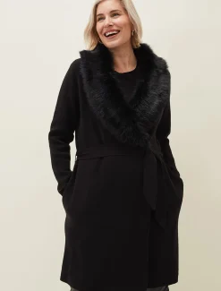 Edessa Fur Collar Wrap Coat