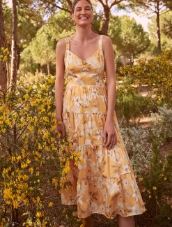 Elaina Cotton Floral Tiered Midi Dress