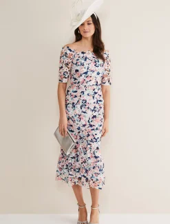 Elara Off Shoulder Floral Print Dress