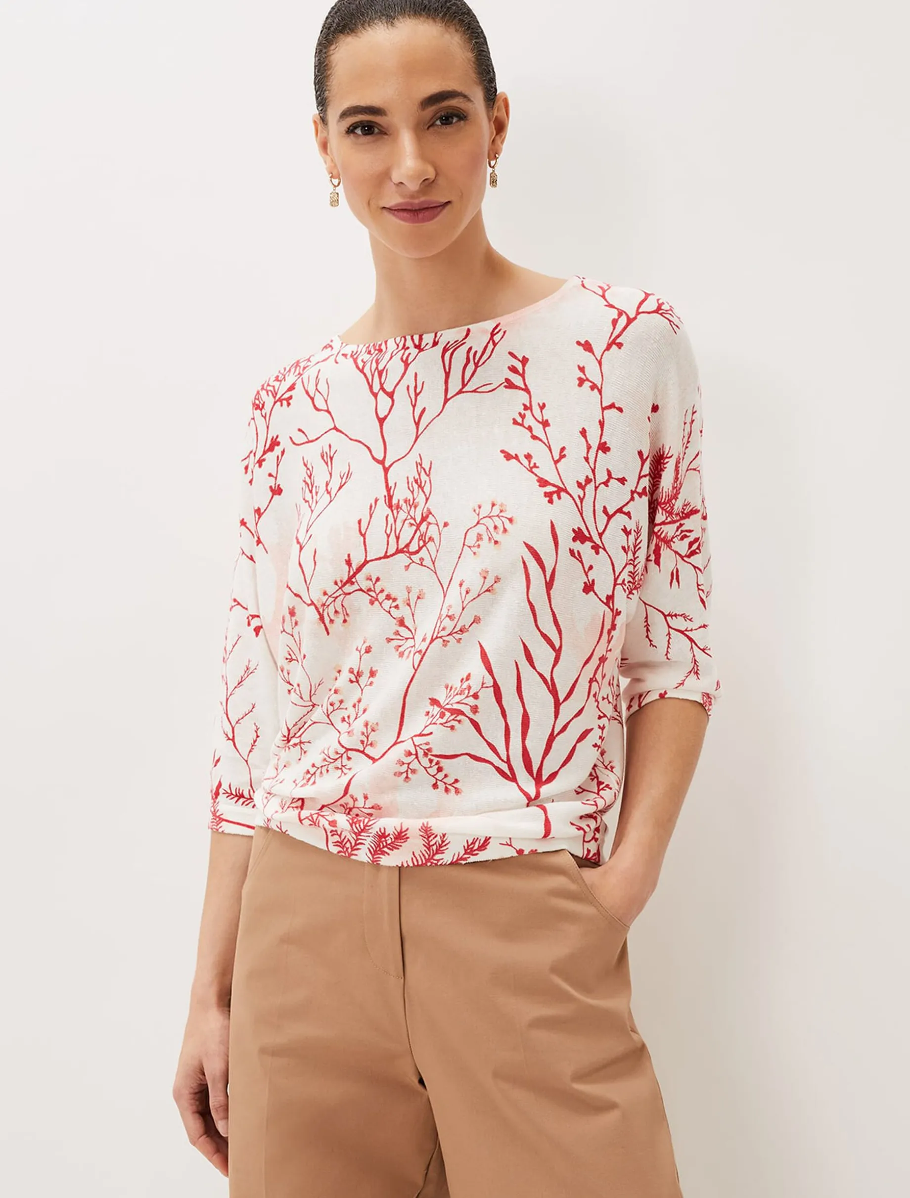 Eleanor Coral Print Linen Jumper