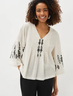 Elenora Embroidered Pintuck Blouse