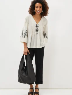 Elenora Embroidered Pintuck Blouse