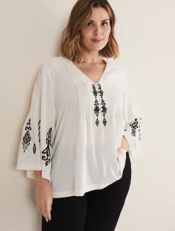 Elenora Embroidered Pintuck Blouse