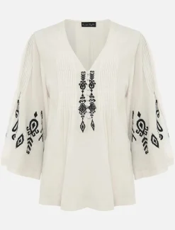 Elenora Embroidered Pintuck Blouse