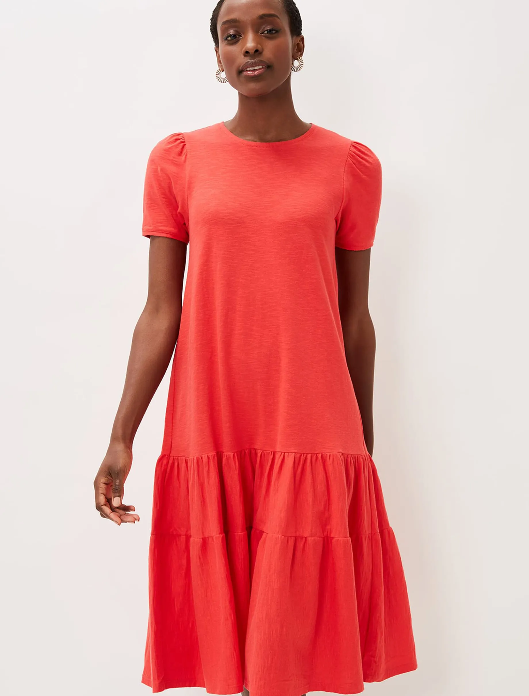 Elizebeth Cotton Tiered Midi Dress