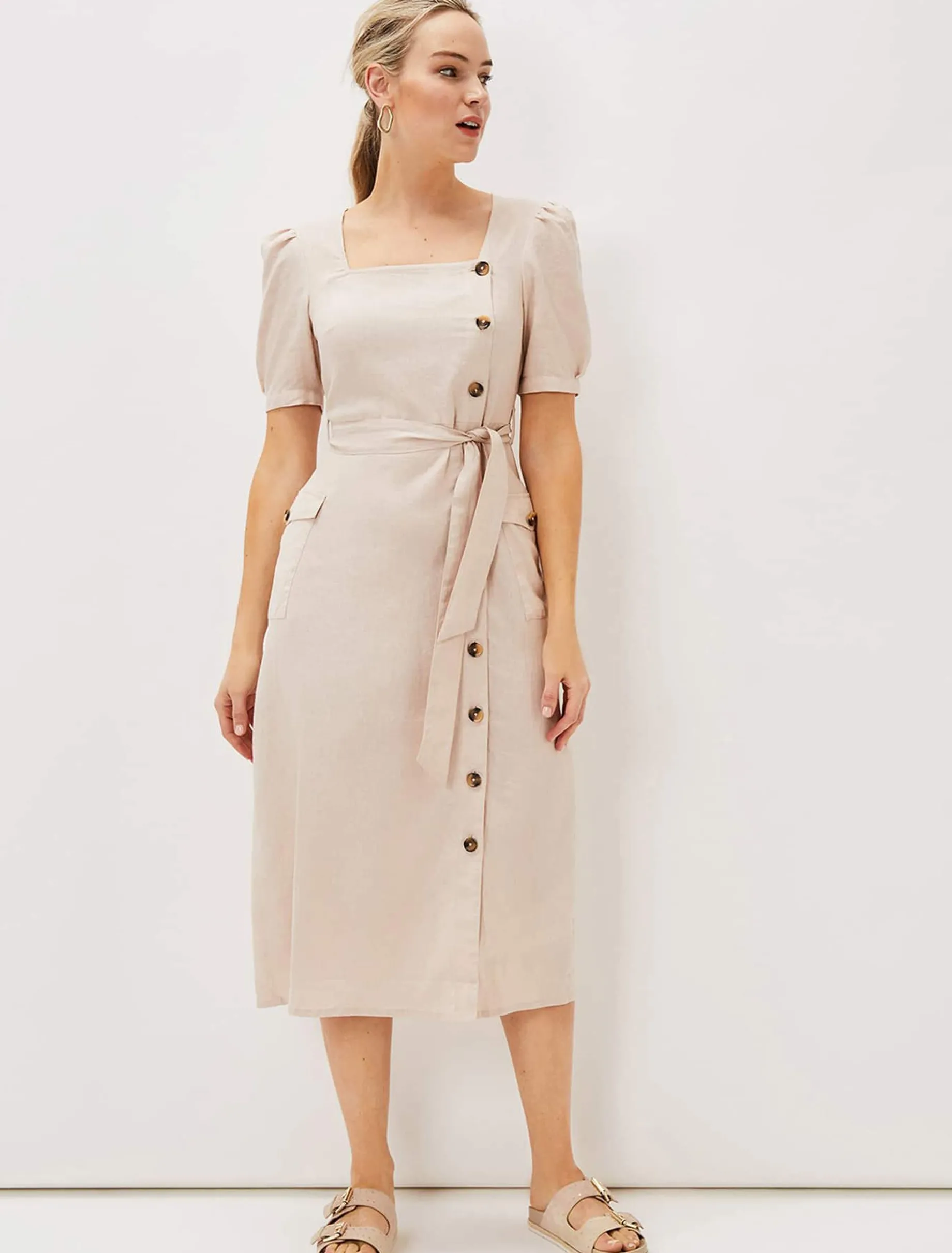 Elletta Square Neck Linen Dress
